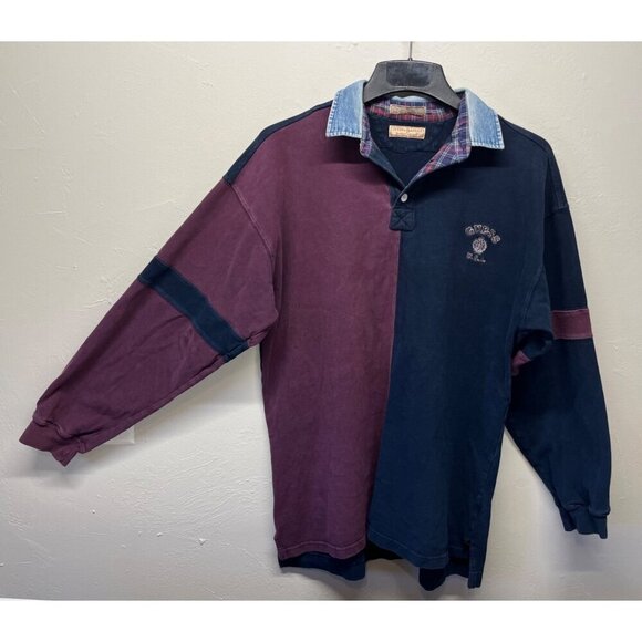 VTG Guess Georges Marciano Polo Shirt Long Sleeve Colorblock Mens Medium *FLAW - Picture 1 of 9